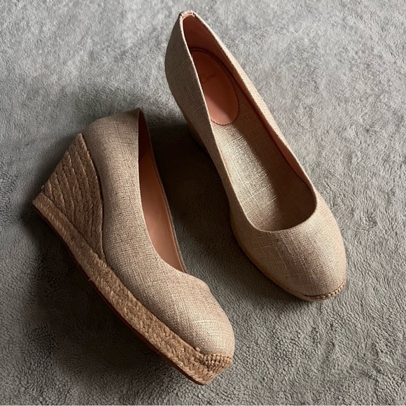 J. Crew Seville Espadrille Wedge Shoes Metallic Gold Canvas Jute Sz 10 - Picture 1 of 12